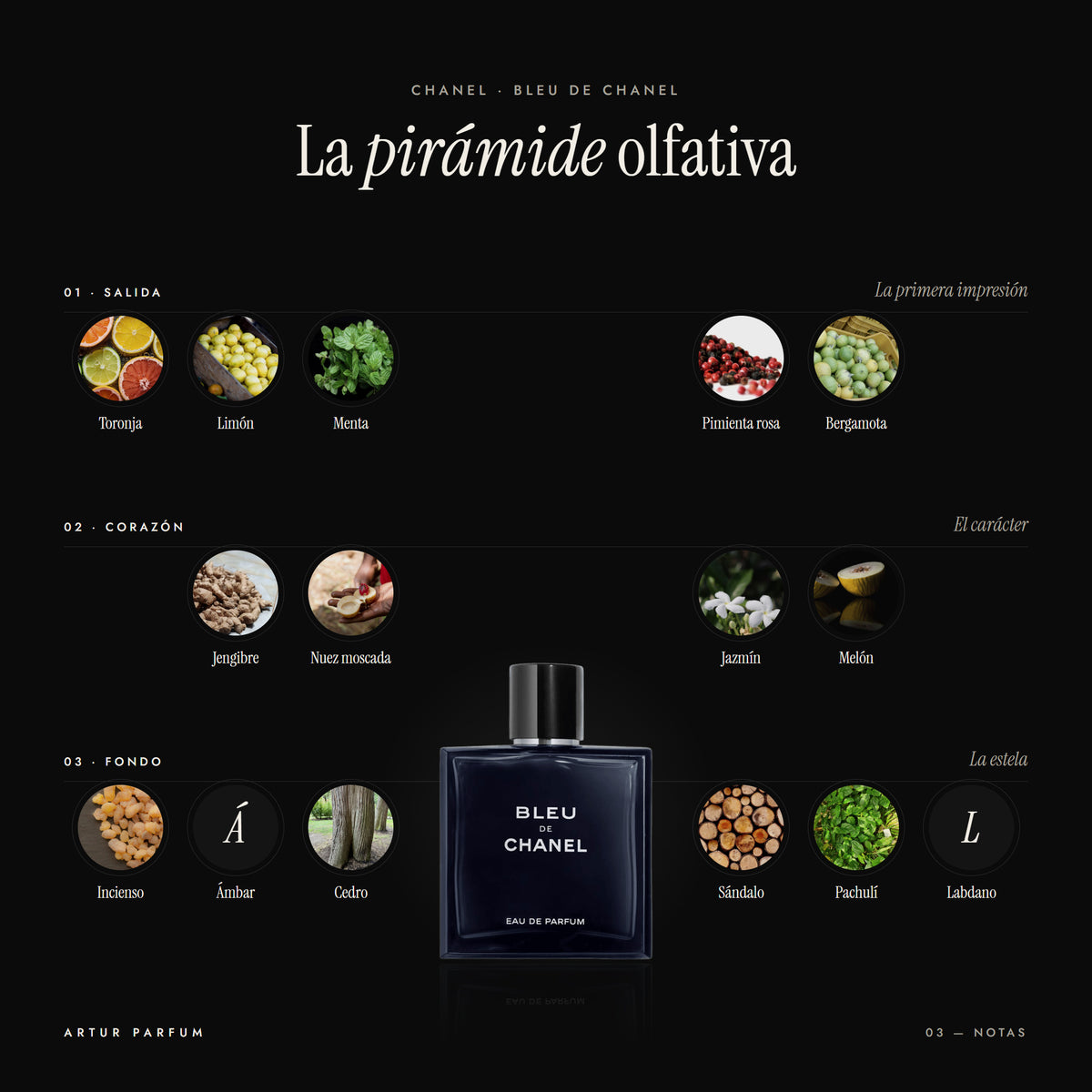 Bleu de Chanel — notas de salida, corazón y fondo