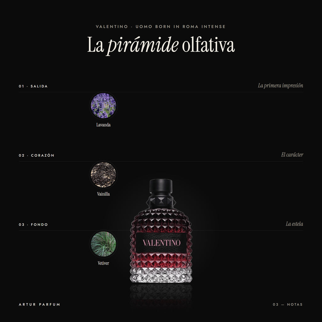 Uomo Born in Roma Intense — notas de salida, corazón y fondo